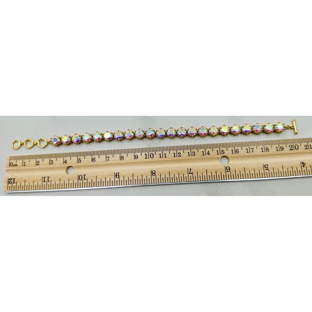 Rare Limited Edition Park Lane Gold Tone Aurora Borealis Toggle Tennis Bracelet - Picture 7 of 12